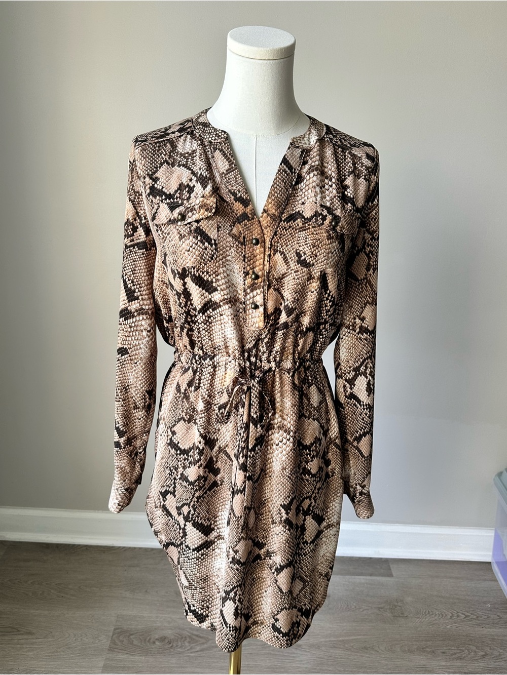 Banana Republic Heritage Collection Snake-Print Drawstring Long-Sleeve Dress
